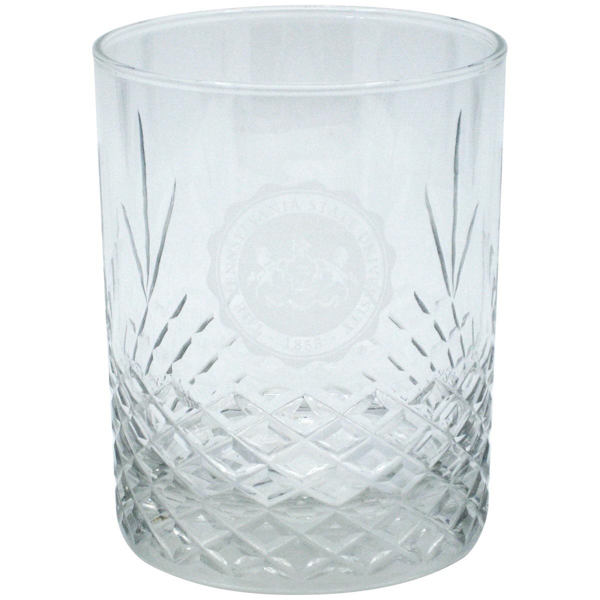 rocks glass diamond cut with etched Pennsylvania State University Seal